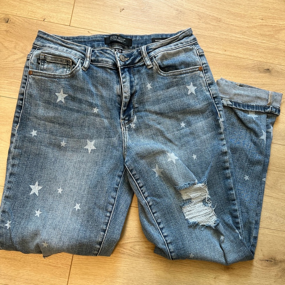 Judy Blue distressed STAR jeans boyfriend fit 9/29